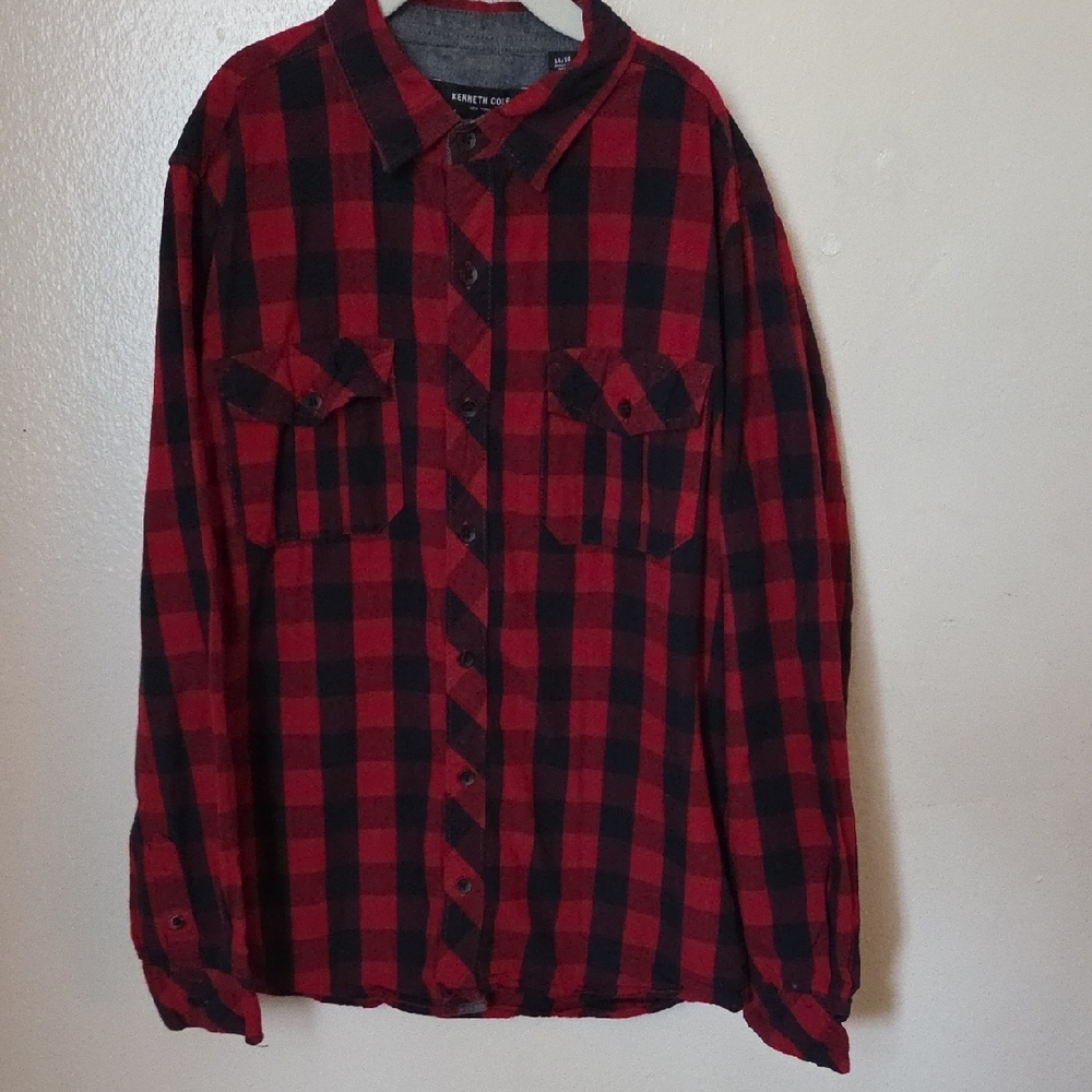Kenneth Cole Red and Black Checkered Men's Shirt